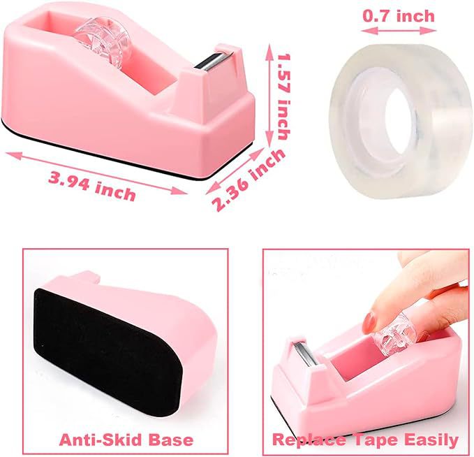 Cross-Border Direct Supply Pink Office Supplies Desktop Accessories Set Stapler Tape Holder Scissors Macaron Color Combination