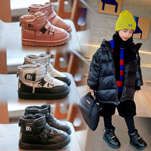 女童雪地靴2023年冬季新款男童防水棉鞋加绒加厚大棉短靴中大童靴