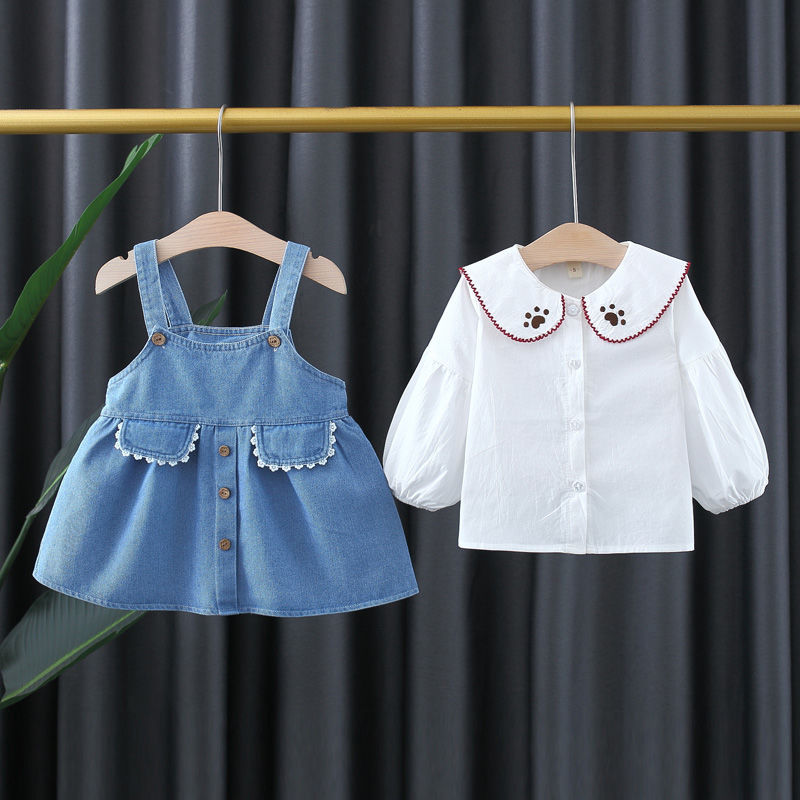 童装女童套装春秋款儿童衣服0一1-3岁小童宝宝牛仔背带裙子两件套