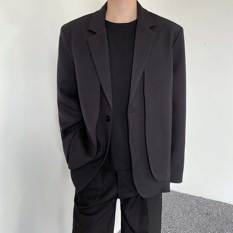 春季款潮流暗黑禁欲系双层门襟设计感男西服上衣时尚休闲西装外套