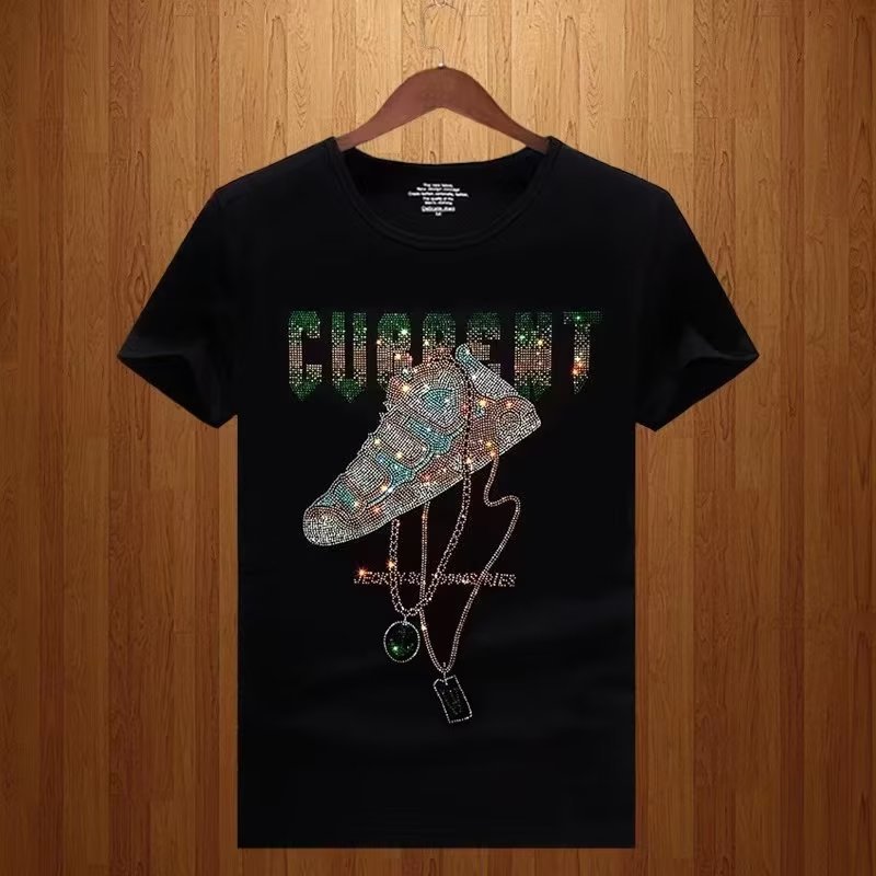 欧货品质潮牌男士重磅烫钻短袖恤衣服高端轻奢男装半袖打底体恤