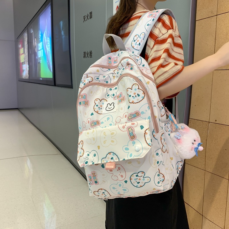 Simple Cute Backpack Campus Backpack Female Cartoon Printing Student Schoolbag