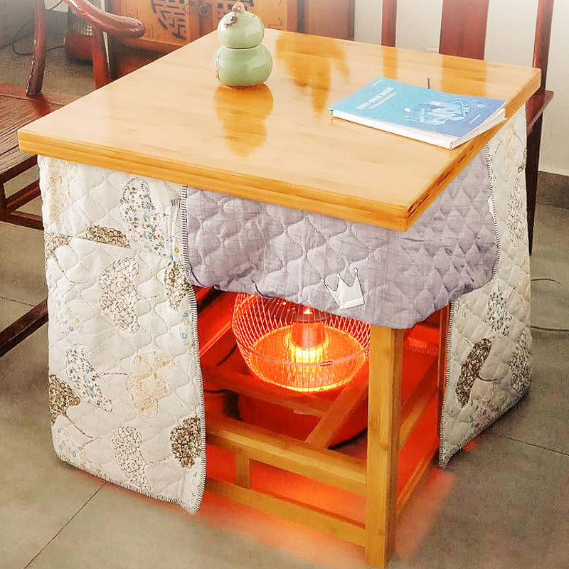 烤火桌子家用全套多功能楠竹实木折叠烤火架四方形取暖桌一整套