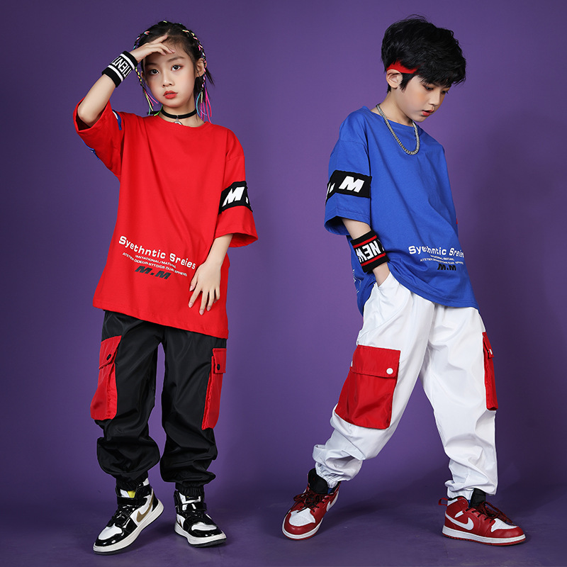 街舞儿童潮服女童嘻哈hiphop夏季短袖炫酷帅气表演出服装套装男童