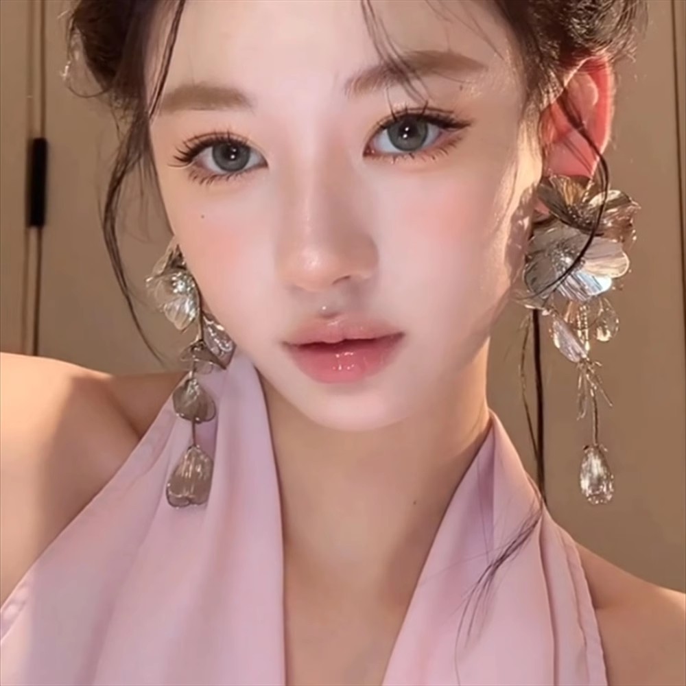 high-grade metal flower earrings female vacation style tassel earrings chinese style exaggerated big earrings bridal ear jewelry