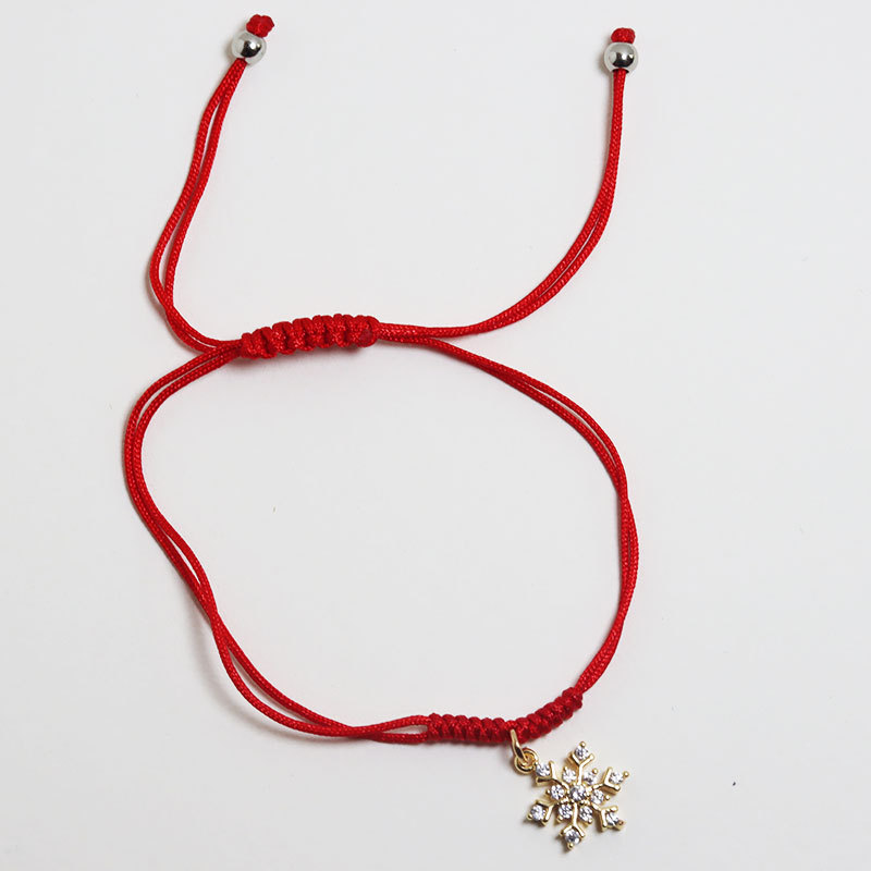 简约手编红绳男女情侣圣诞树叶雪花吊坠手链学生圣诞手链绳饰品