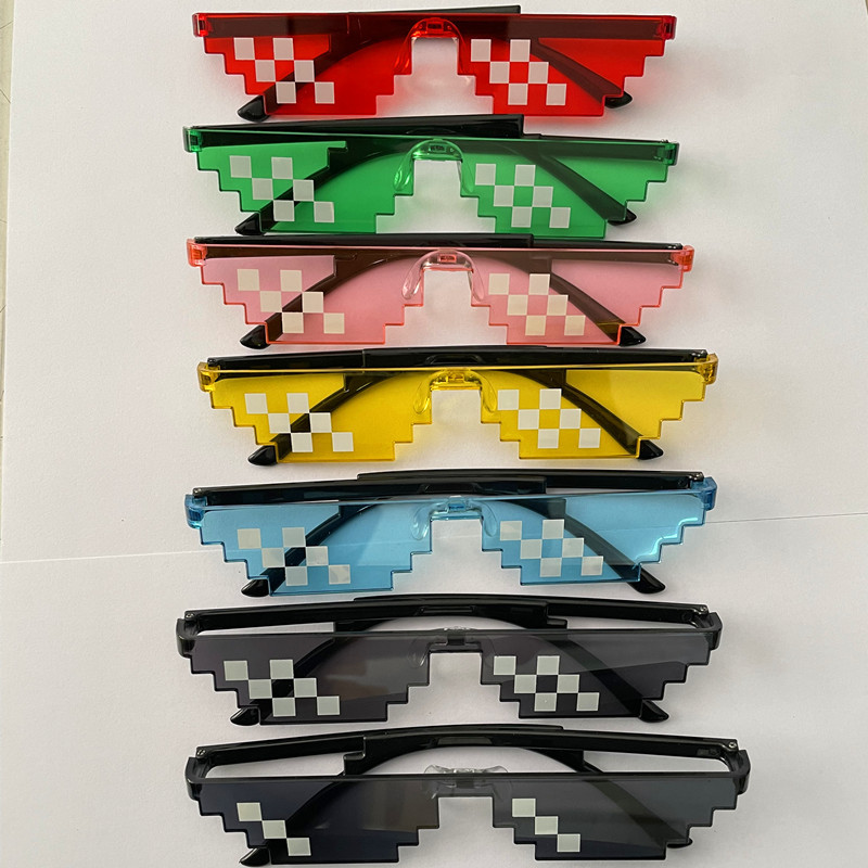 方形马赛克眼镜二次元个性像素搞笑墨镜一体单双排马赛克太阳镜