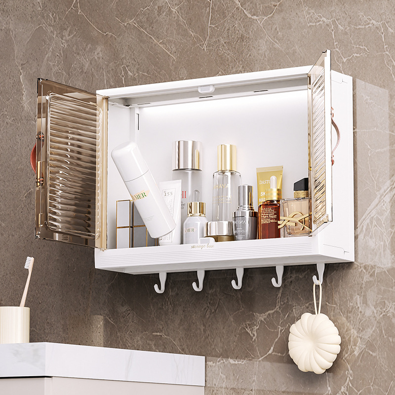 Bathroom Wall-Mounted Storage Box Household Punch-Free Bathroom Cotton Puff Transparent Storage Cabinet Jewelry Rack