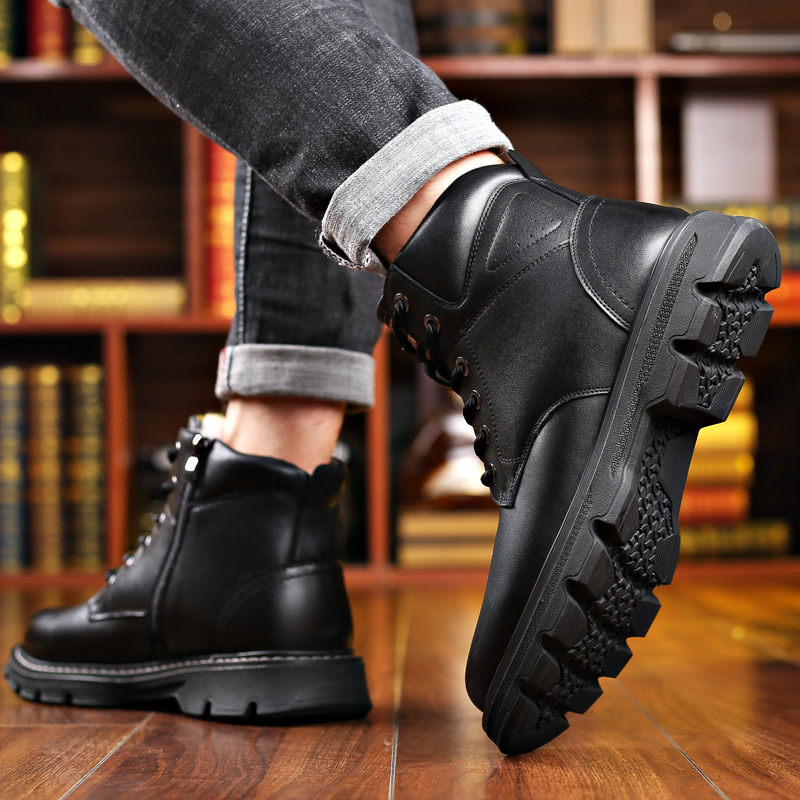 2021 New Winter Men's Warm Shoes Fleece-lined Thick Wool Cotton Leather Shoes Simple and Comfortable Soft-Soled Martin Boots