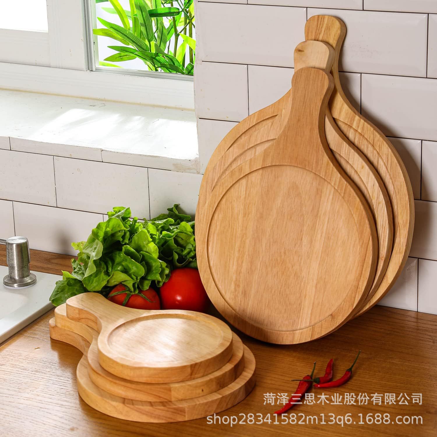 Wooden Pizza Plate Wooden Pizza Shovel Chopping Board round Tray for Bread Cheese Fruit Plate Solid Wood Bread Plate