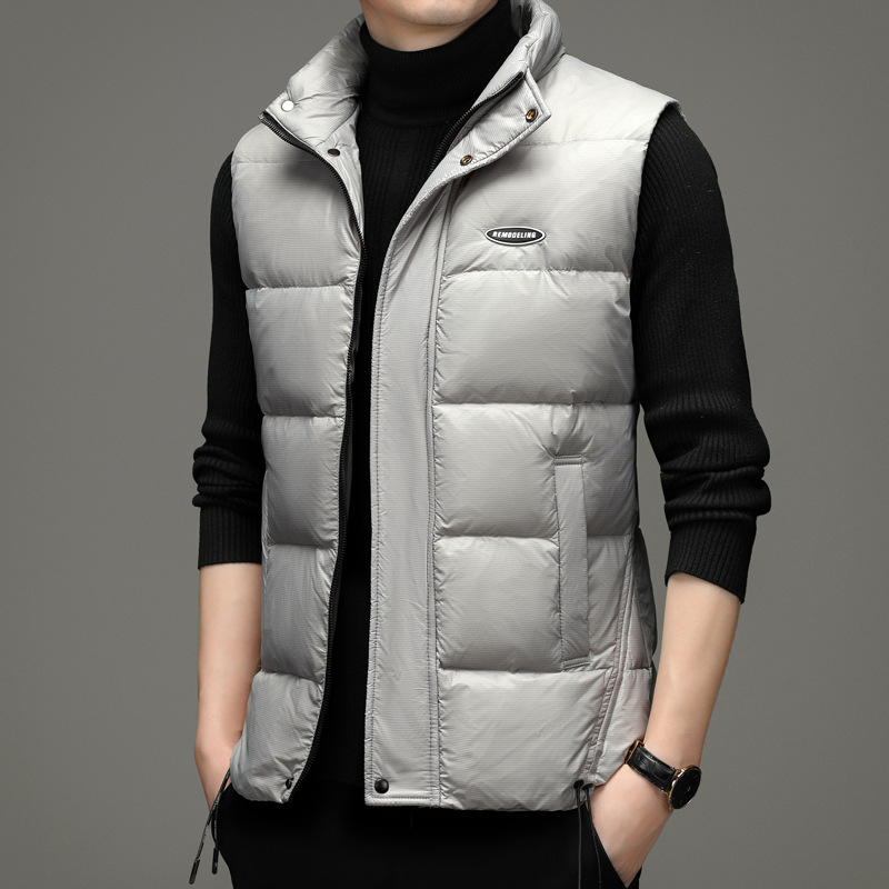 批发男装2021冬款男士羽绒背心 中年男装休闲立领鸭绒男马甲一件