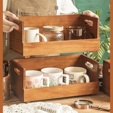 日式实木茶杯茶具水杯收纳盒桌面叠加储物架家居杂物化妆品整理盒