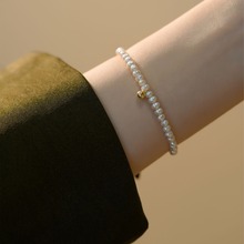 天然小珍珠14K包金手链简约气质简单美细手钏可调节一粒珠吊坠潮