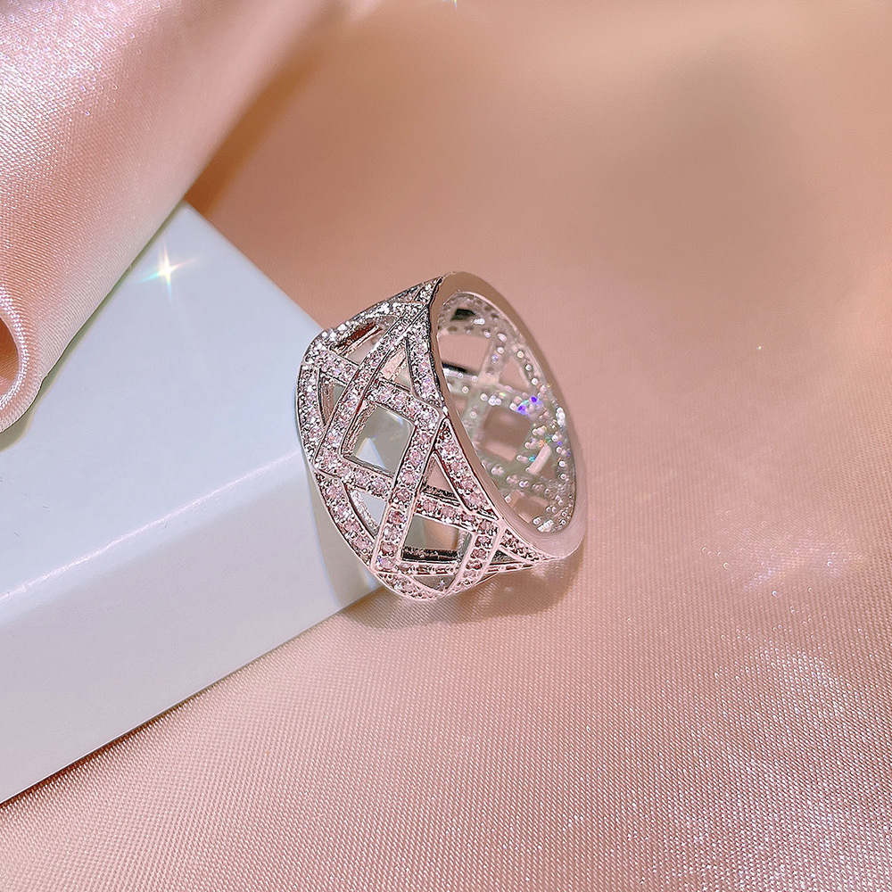 Korean Style Dongdaemun Fashion Trending Cross Ring Female Inlaid Full Diamond Metal Ring Anchor Ornament
