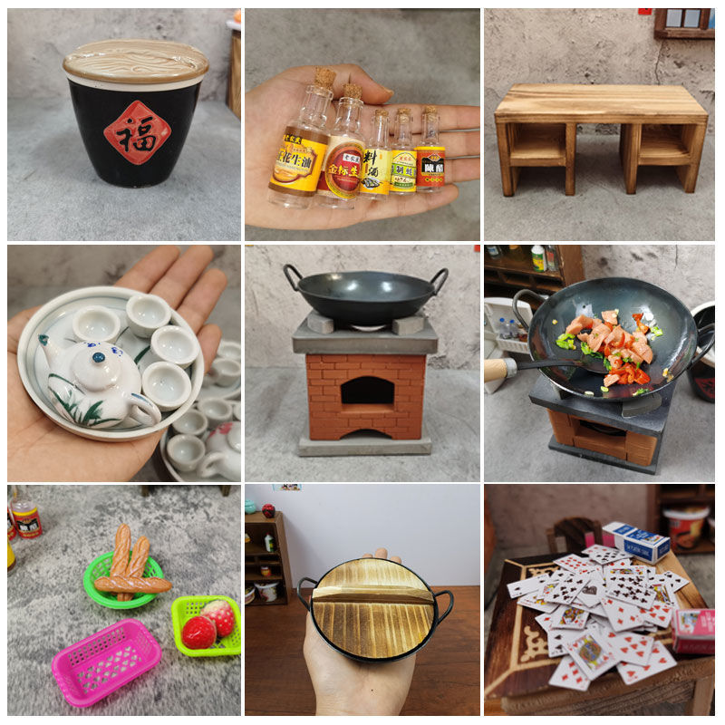 厨房玩具套装迷你农村小厨房食玩真煮具做饭网红过家家玩具配件