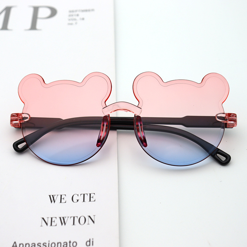 New Bear Siamese Frame Kids Sunglasses Wholesale Children's Sunglasses Gradient Color Frameless Cartoon Kid's Eyewear