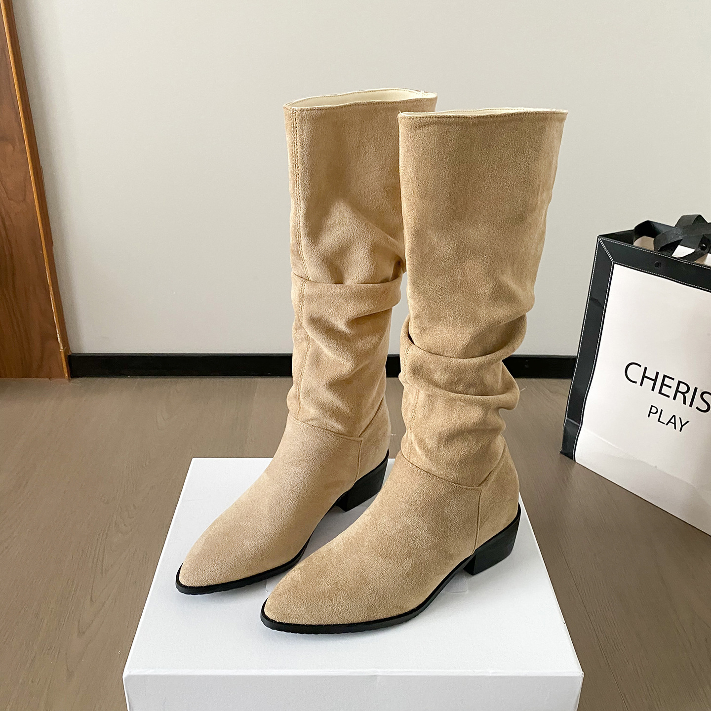 内增高堆堆中筒时装靴子女2025新款春秋法式复古女款西部牛仔长靴