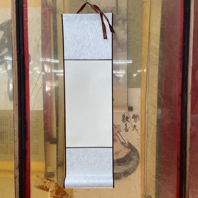 空白画轴字画绫布半生熟宣纸卷轴迷你手卷书法国画小作品挂轴