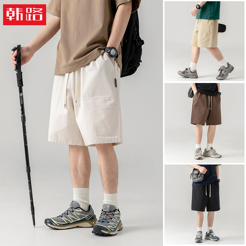 Workwear Shorts Men's Summer New Japanese Style Thin Sports Casual Pants Men's Large Pocket Loose Knee Length Pants