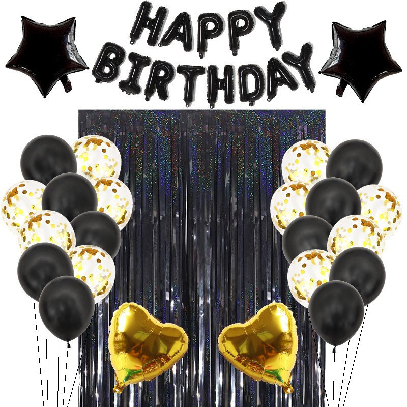 Cross-Border Multi-Color Theme Birthday Balloon Set Tinsel Curtain HappyBirthday Birthday Party Background Decoration