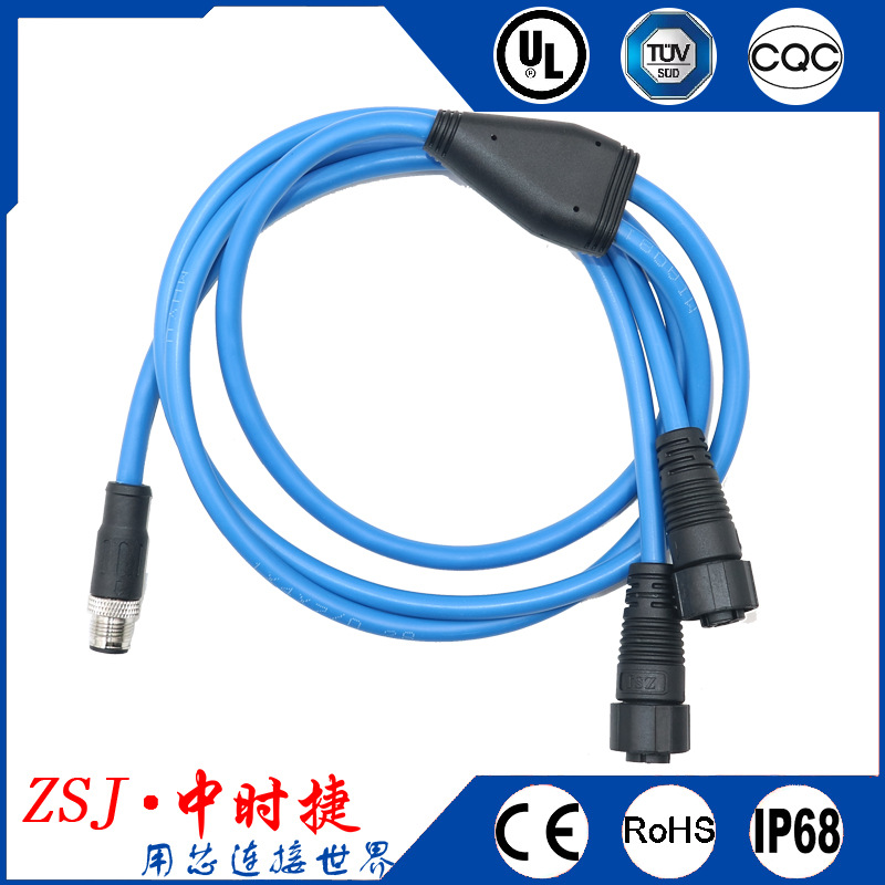 M12-8针自动化接头 MHYV4*2*1/0.97矿用电缆线连接器 Y型一托二
