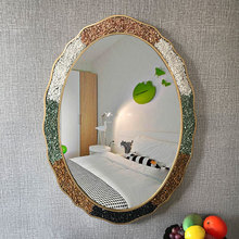 N5地中海风格石子新中式椭圆壁挂墙式卫生间厕所浴室镜梳妆化妆镜