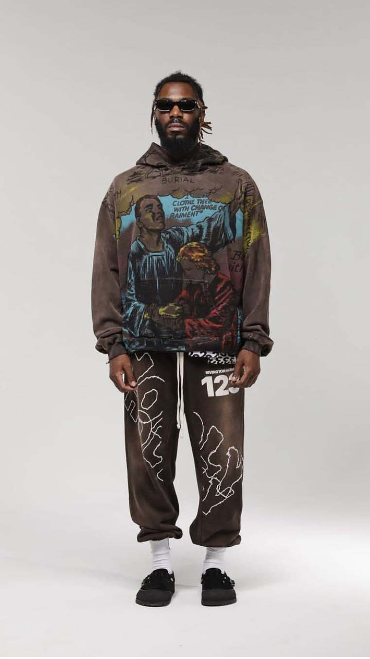 纯棉外套 travis scott联名rrr123复古啡做旧涂鸦字母连帽衫卫衣