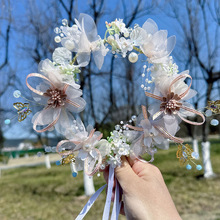 2021新款新娘头饰森系仙美超仙韩式甜美大气白纱婚礼花环花朵饰品
