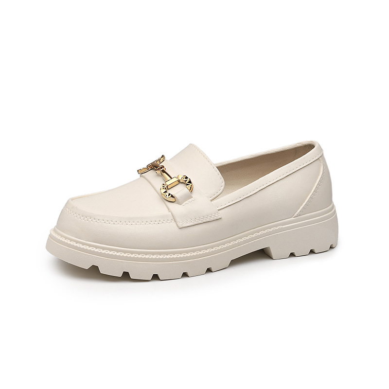 2022 New Loafers Spring and Autumn British Style Retro Small Golden Button round Head PVC Slip-on Platform Loafers