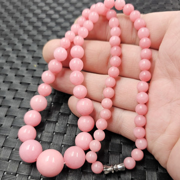 桃花玉圆珠玉石项链粉色石英岩玉塔链女款锁骨项链玉珠链批发