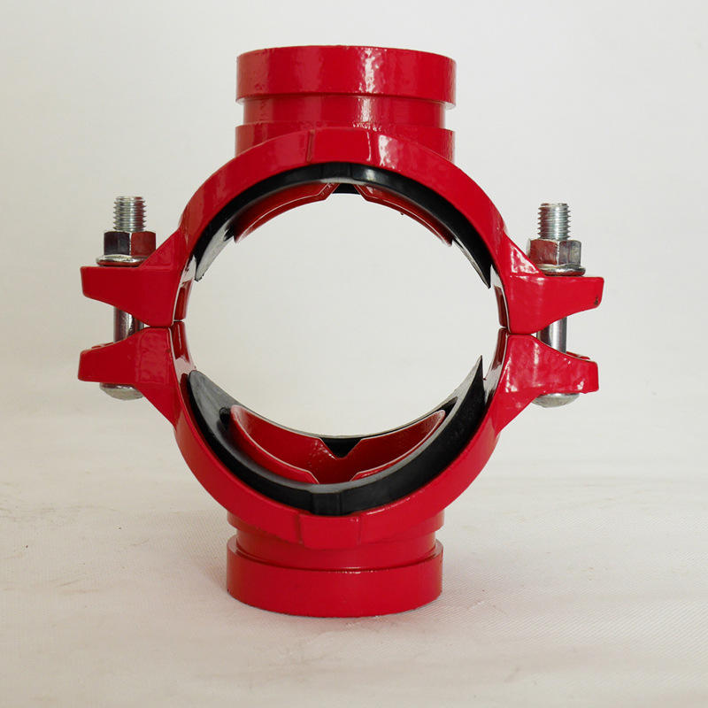 厂家直营沟槽机械四通消防沟槽管件卡箍式螺纹机械四通可定制颜色