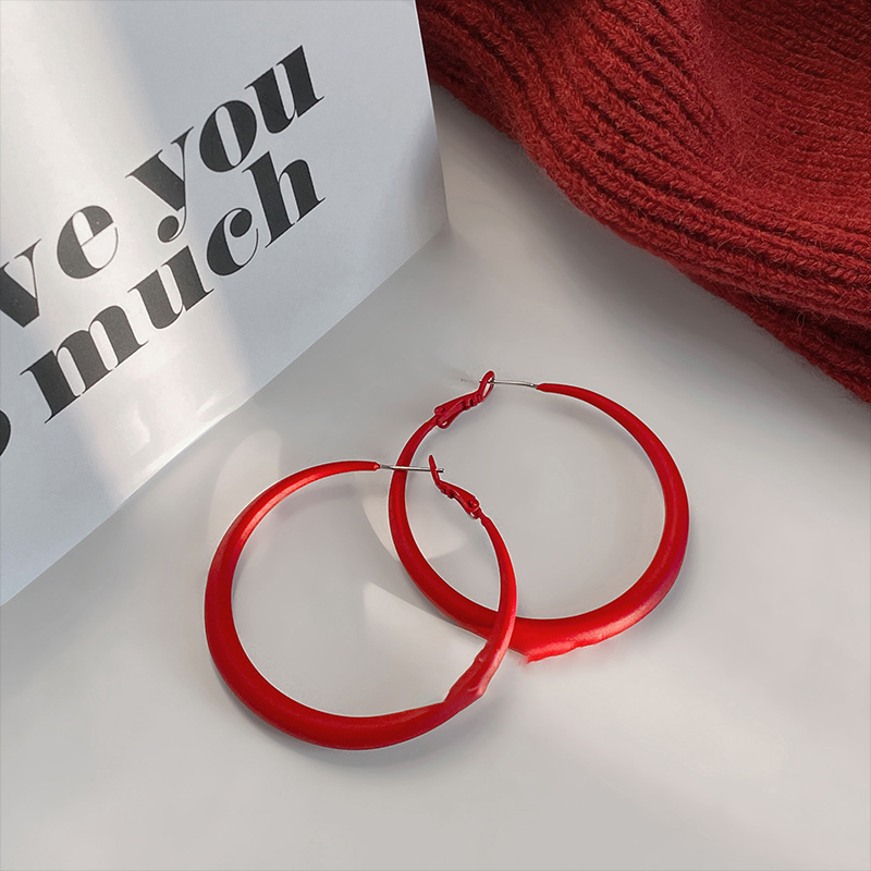 Silver Needle Red Geometric Eardrop Earring Korean Simple Fashion Design Earrings Hot Selling Temperament Earrings Female Wholesale