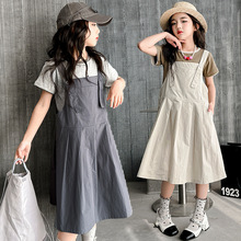 女童夏装连衣裙2024款洋气儿童夏季短袖裙子韩版女孩背带裙两件套