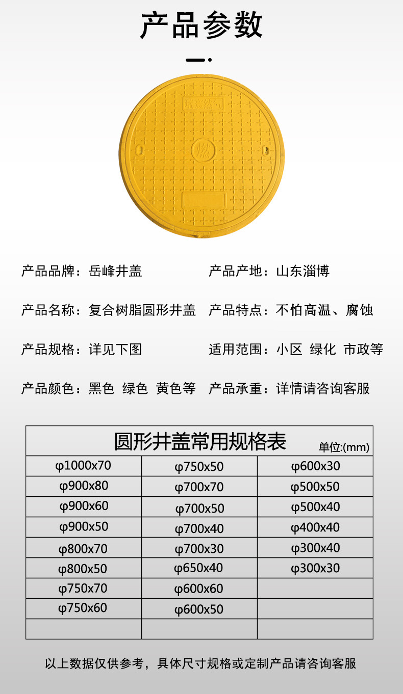 商品描述适用范围雨水井盖载荷等级咨询客服承载能力100(kn)规格φ300