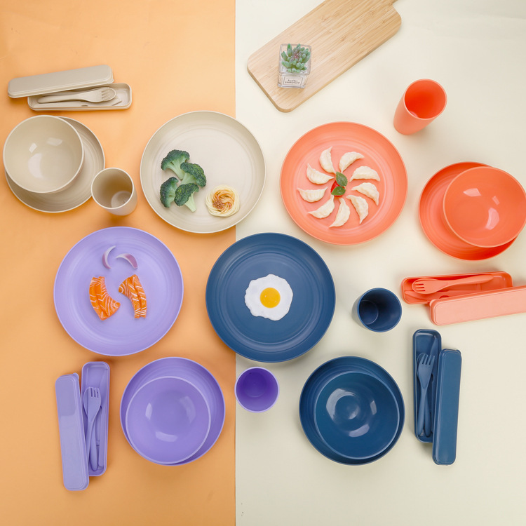 批发pp餐具五件套 饭碗菜盘托盘水杯刀叉勺套装 礼品可印logo