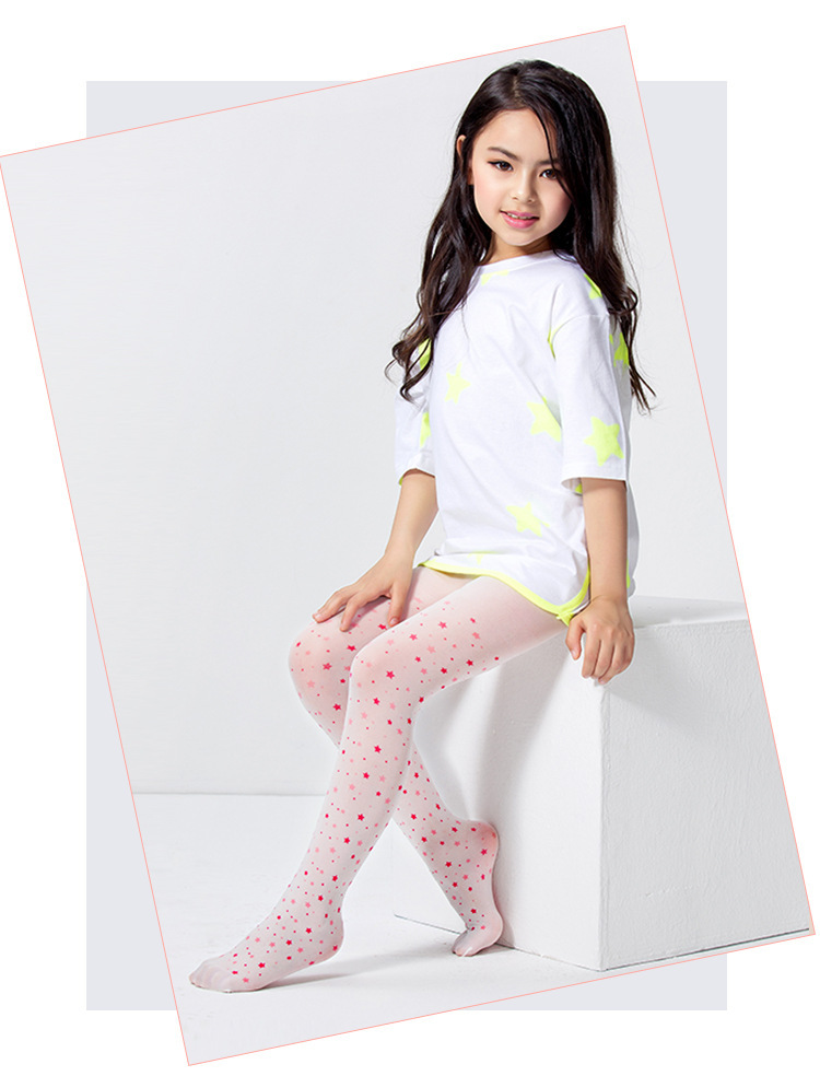 夏季儿童连裤袜女童舞蹈袜白色印花打底裤子薄款宝宝丝袜