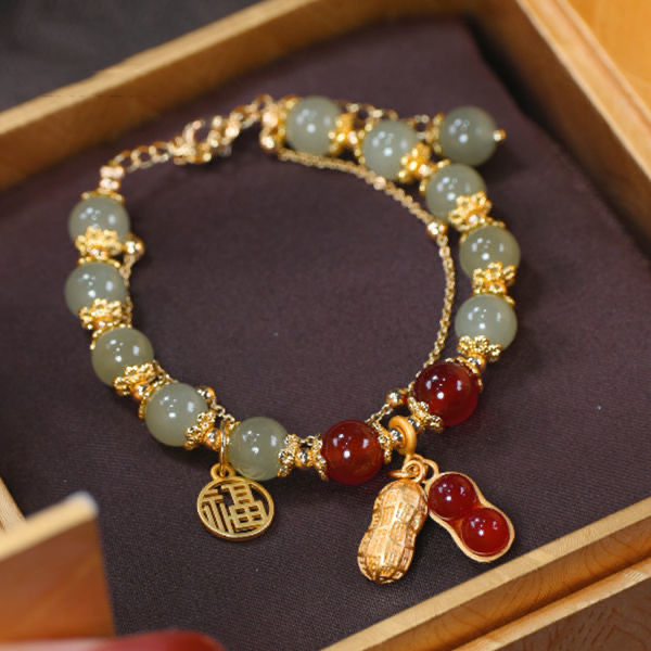 Hetian Jade Rabbit Blessing Card Bracelet Women's INS Special-Interest Design Good-looking Students Bracelet Girlfriends Antique Gift