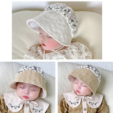 2-20个月ins风夏季婴儿公主帽子韩国大檐遮阳蕾丝系带宫廷渔夫帽