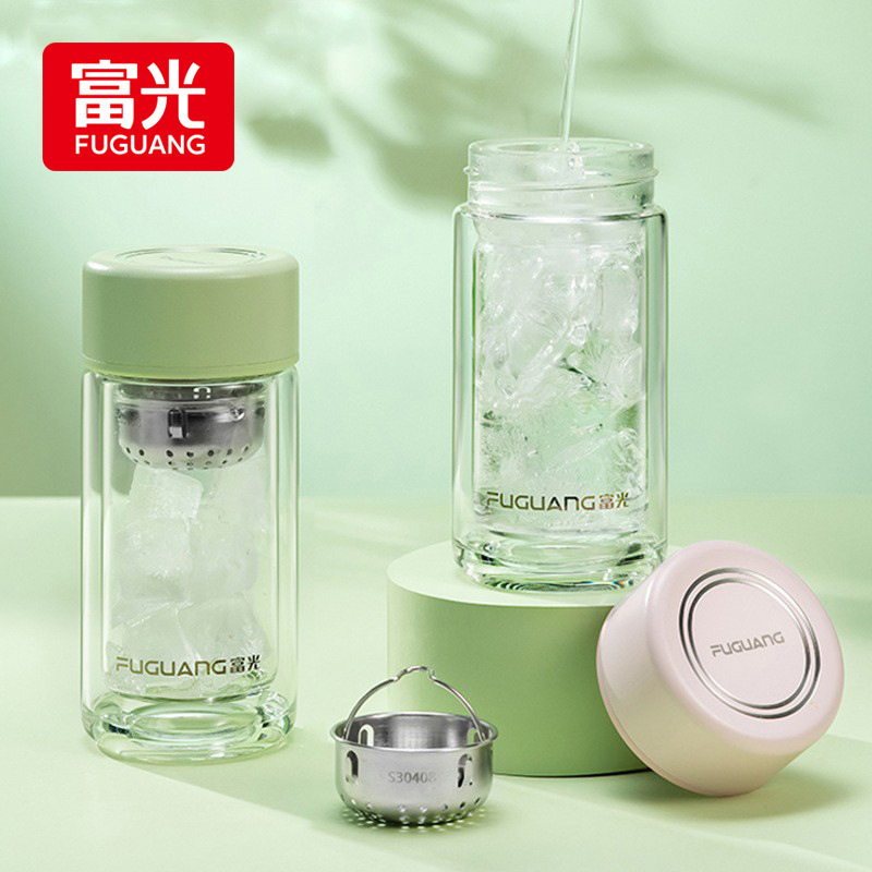 富光双层玻璃杯水杯男士茶水分离泡茶杯车载杯女士送礼水杯g2202