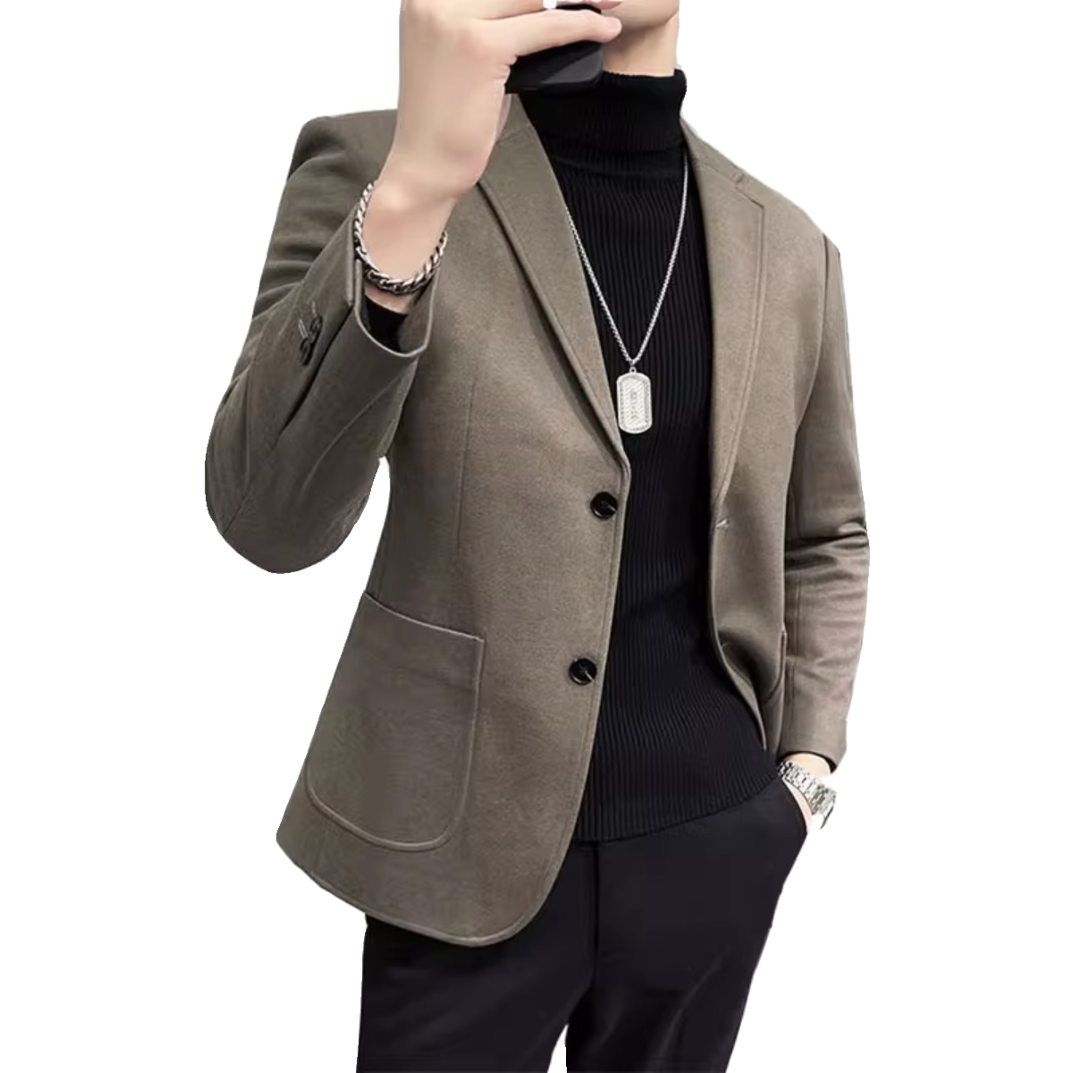 毛呢休闲小西装男外套春秋英伦风商务男装高级感痞帅西服宽松上衣