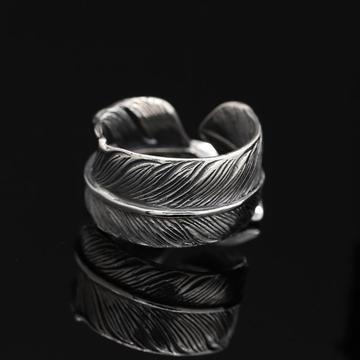 s925纯银网红直播复古戒指 泰银日本高桥吾郎飞鹰羽毛指环 饰品