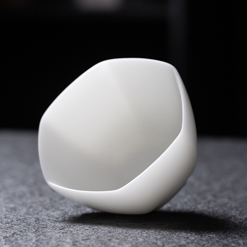 冰种玉瓷六方杯素烧白瓷主人杯单杯个人专用茶杯功夫茶品茗杯大号