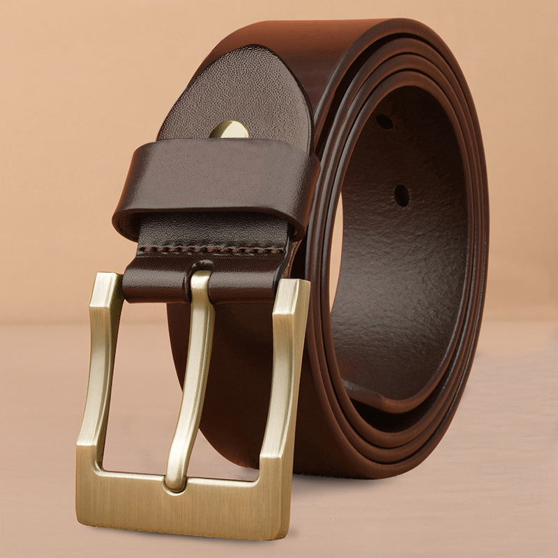 Retro Cowhide Belt Men's Pin Buckle Belt Business Casual Fashion New Men's Simplicity All-Matching Genuine Leather Pant Belt Men's Fashion