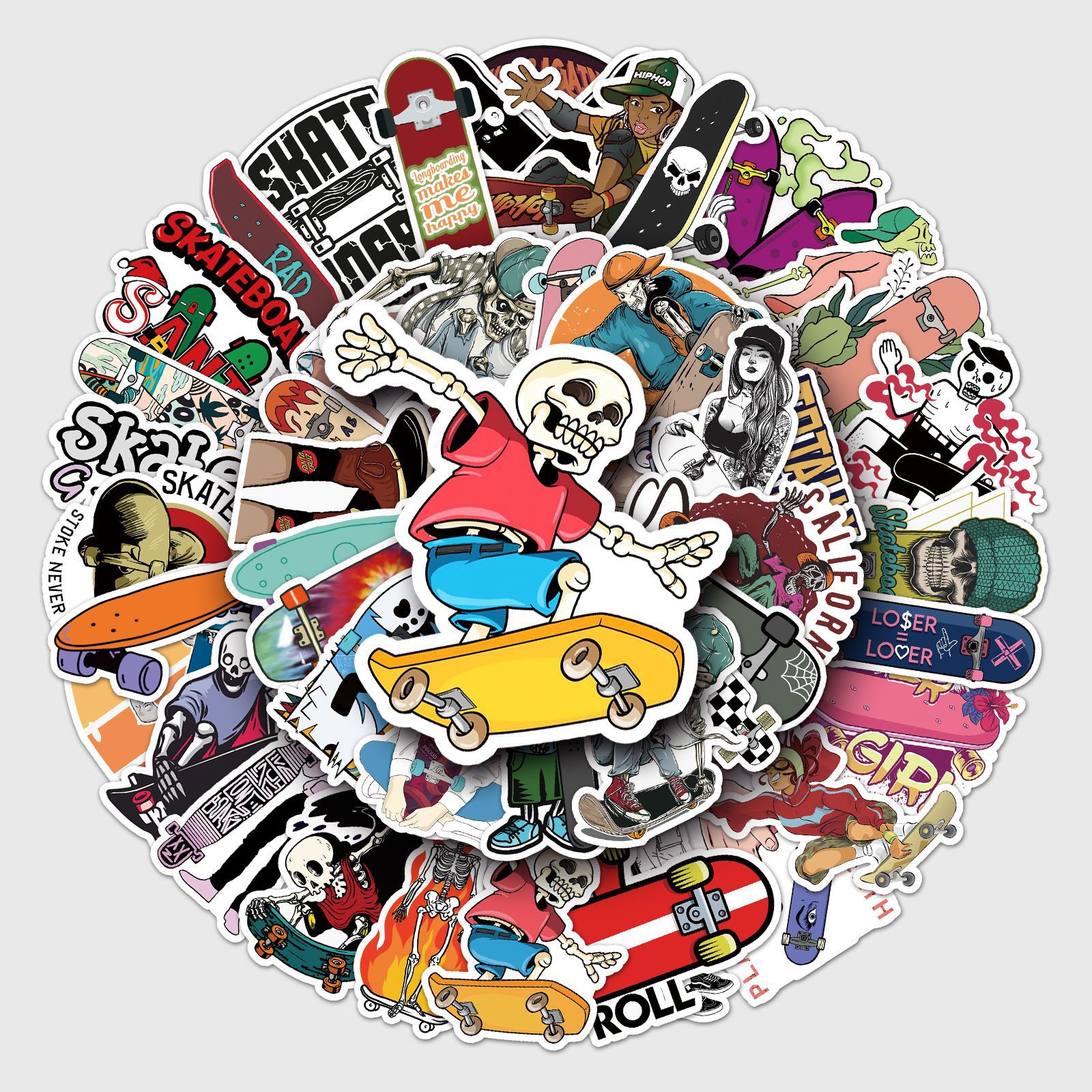 50张滑板涂鸦贴纸 卡通跨境体育运动贴纸diy滑板行李箱贴纸防水