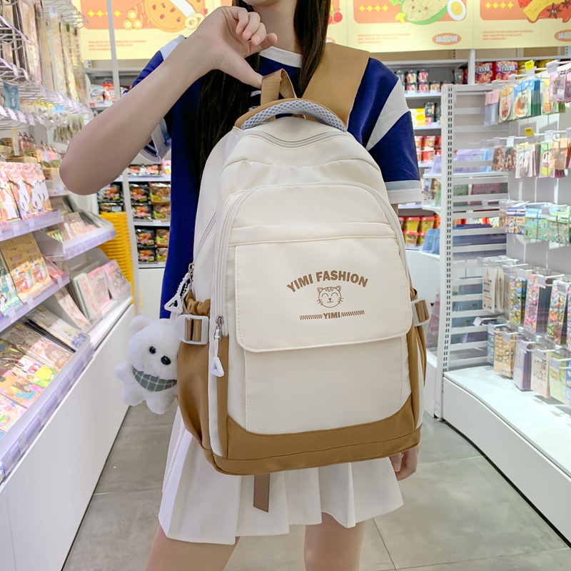 New Schoolbag Female Junior High School Student High School Student Lightweight Campus Contrast Color Backpack Travel Backpack