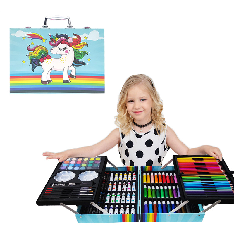 stationery  200pc Brush Crayon Children's Painting Kit Primary School Student Art Class Paint Drawing Tools Watercolor Pens Set