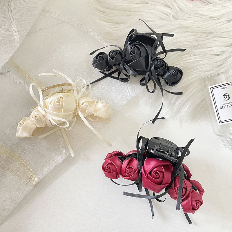 vintage rose bow headdress clip flower ponytail hairpin female hair accessories