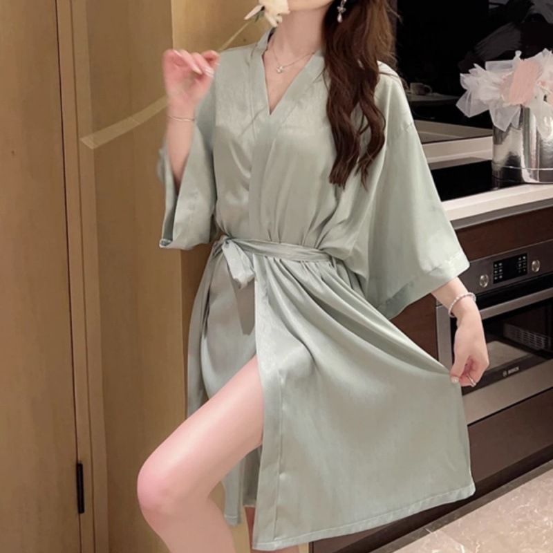 冰丝性感长款睡衣睡袍女韩版超薄夏季新款日系简约浴袍新款睡衣