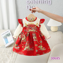 天静童装2023年冬季新款婴儿连衣裙  中国风可爱女童宝宝加绒裙子