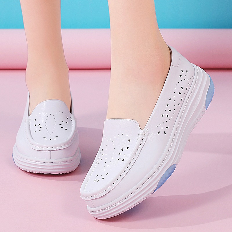 spring and summer new medical nurse shoes women‘s soft bottom breathable comfortable and non-slip deodorant leather white work shoes hospital group purchase